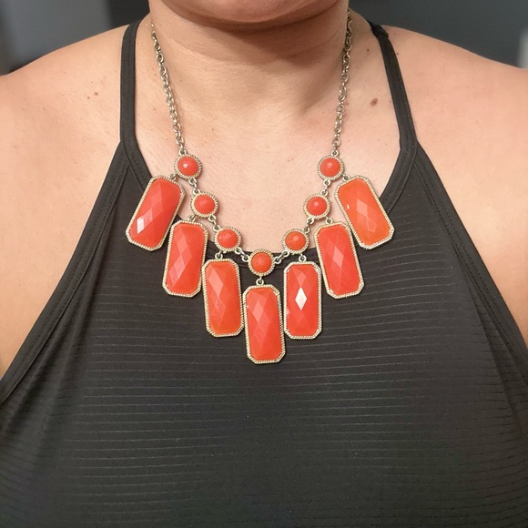 Orange red Faux Gemstone Statement Necklace - Picture 4 of 4